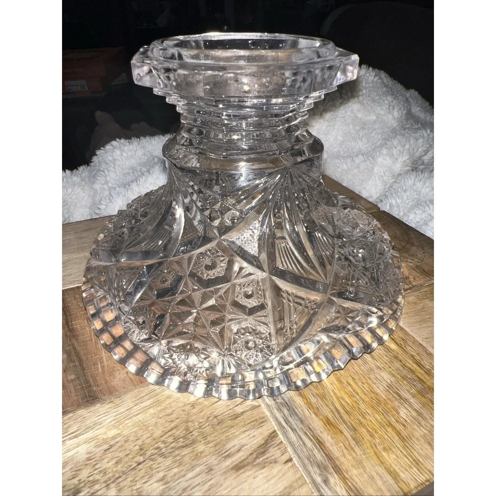 Vintage cut glass pedestal bowl, likely used as a candy dish or compote.